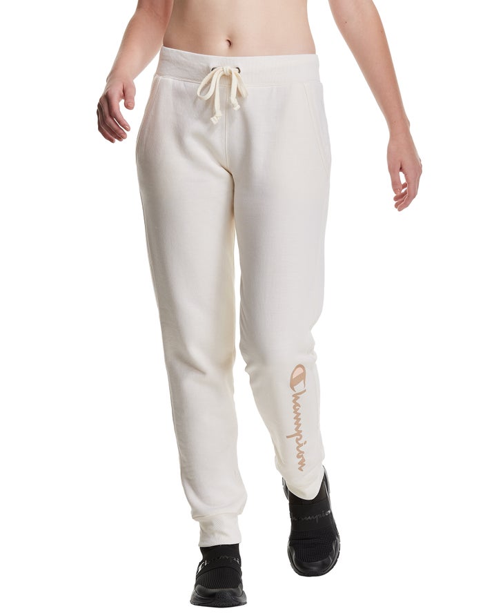 Champion Womens Joggers NZ - Powerblend Fleece Script Logo Cream ( 4726-IWEVY )